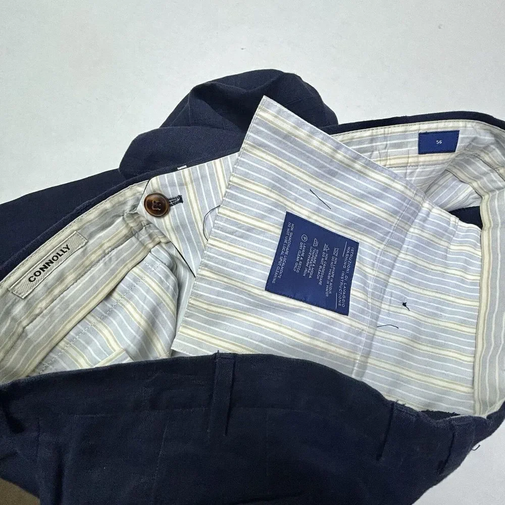 Connolly England Mens Linen Trousers Pants EU56‎ 36X30 Navy Tapered Italy EUC